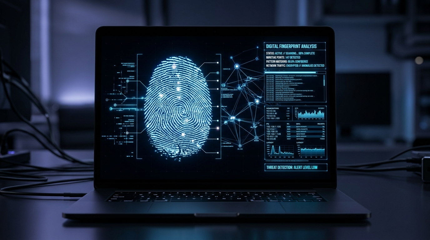 Digital browser fingerprint analysis dashboard on laptop